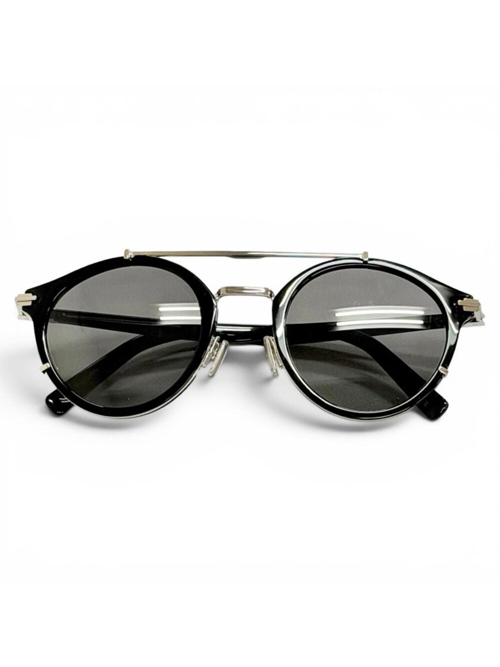 Dior Homme Blacksuit R7u Pantos Two Bridge Round Sunglasses Black Silver Eyewear